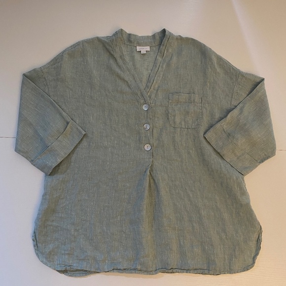 Pure Jill Yarn Dyed 100% Linen Tunic Blouse Button Front Light Green Sz XL - Picture 5 of 16